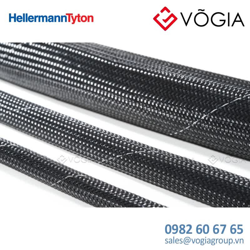Vỏ bọc cáp - Flame-retardant polyester braided sleeving 18-25 mm black with grey identification yarn - HEGPETFR20-PET-BK