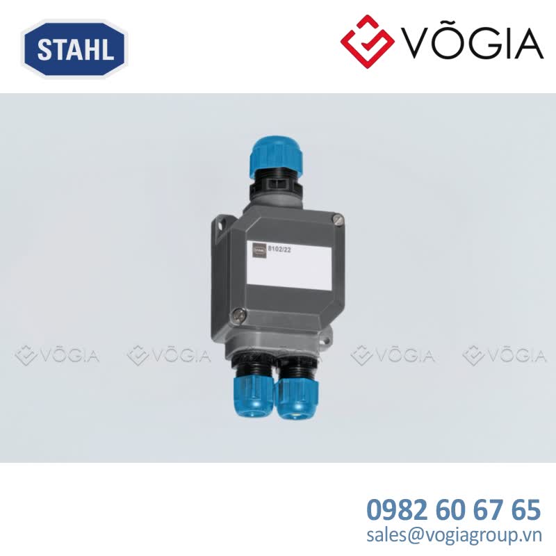 Hộp đấu nối GRP chống cháy nổ Ex i junction box, Polyester resin, 3 x M20 x 15 Polyamide cable gland, blue, 4 - 13 mm, 5 x Mantle terminal 4 mm², Zone 1, 2, 21, 22 - 8102/22-32