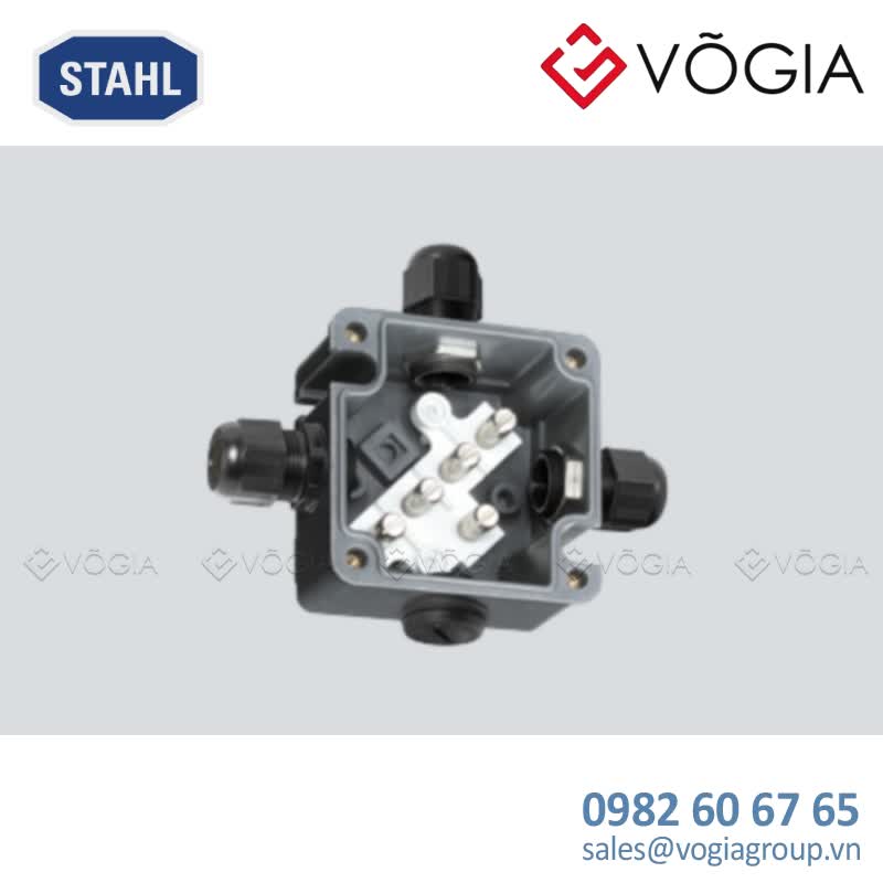 Hộp đấu nối GRP chống cháy nổ Ex e junction box, Polyester resin, 3 x M20 x 15 Polyamide cable gland, black, 4 - 13 mm, 1 x M20 x 15 Polyamide stopping plug, 5 x Mantle terminal 4 mm², Zone 1, 2, 21, 22 - 8118/111-503
