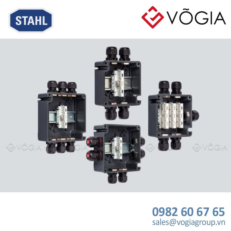 Hộp đấu nối GRP chống cháy nổ Ex e terminal box, 440 V, 1x WAGO 221-482, 4x M25 x 15 Polyamide cable gland, black, 2x M25 x 15 Polyamide stopping plug, 1x Mounting rail 35 x 100 mm, Zone 1 - 8118/122-107-0