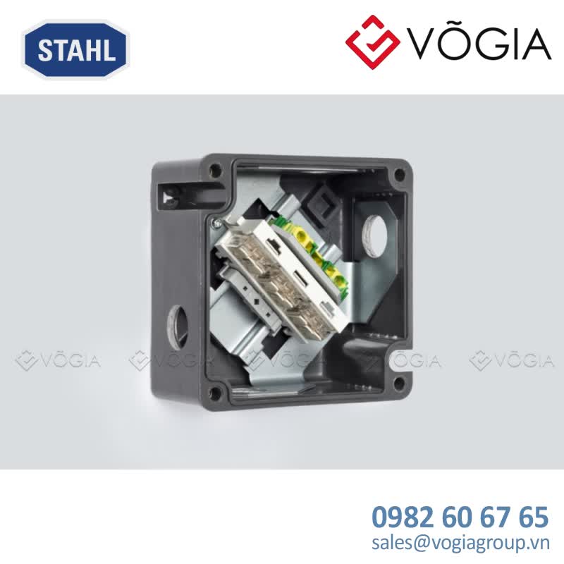 Hộp đấu nối GRP chống cháy nổ Ex e terminal box, 440 V, 1x WAGO 281-607/999-950, 3x WAGO 221-483, 4x Ø 20 mm, 1x Mounting rail 35 x 50 mm, with earth plate, Zone 1/2/21/22 - 8118/122-331-2