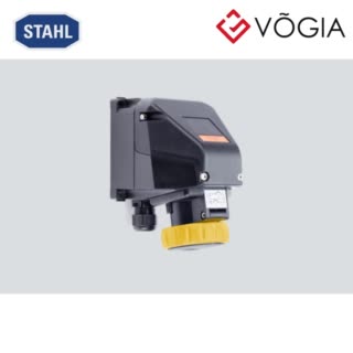 Ổ cắm chống cháy nổ nhỏ gọn 8572/13-304, 16 A compact wall-mounting socket, 100  130 V AC Yellow, 1 P + N + PE, 4 h, M25 x 15, 7 - 17 mm, Polyamide, Zone 1, 2, 21, 22